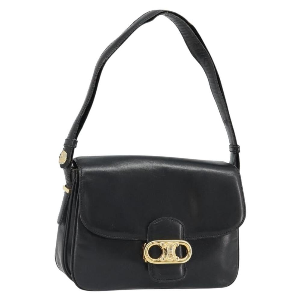 Celine Triomphe Leather Shoulder Bag Black